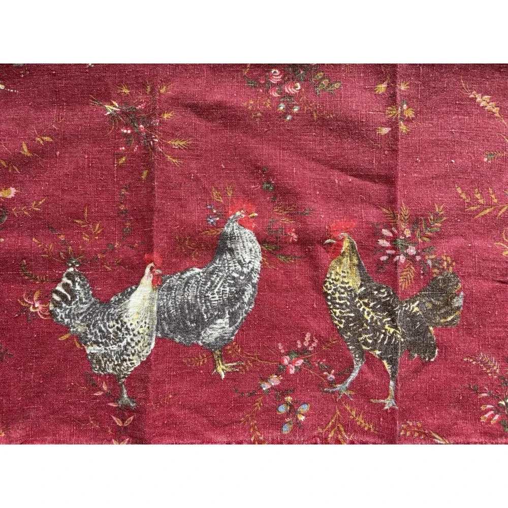 Marc Lacaze Williams Sonoma Red French Country Linen Rooster Kitchen Towel